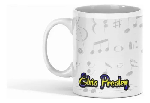 Taza Elvis Presley Con Estilo Retro Y Distintivo Blanco