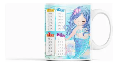 Taza Tabla De Multiplicar Con Sirenas Encantadas Blanco