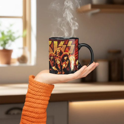 Taza Mágica De Kiss - Bandas De Rock 02 Negro Beso