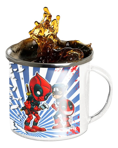 Taza Enlozada Capitán América & Deadpool En Acción Blanco Regalo Capitán
