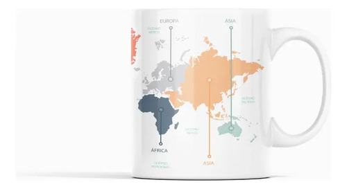 Taza Tazon Continentes Y Océanos Del Mundo Didáctica Blanco