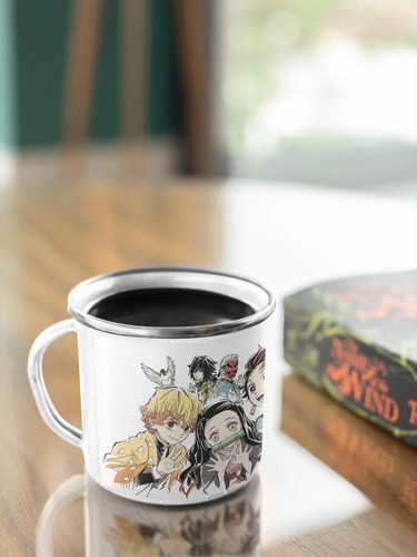 Taza Enlozada Espadas Y Demonios Con Demon Slayer Blanco Regalo Kimetsu No Yaiba