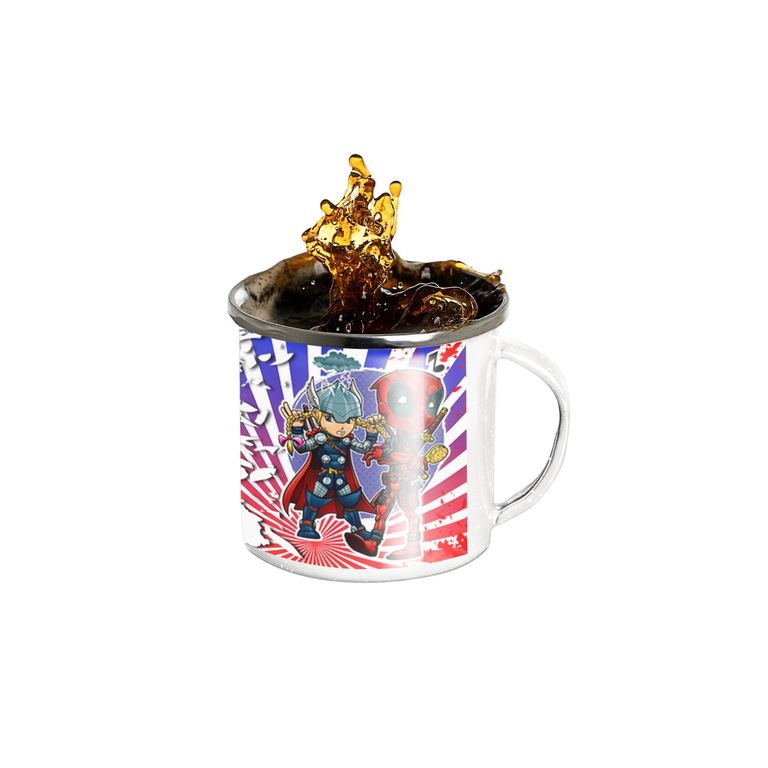 Taza Enlozada Martillo y Sarcasmo - Thor y Deadpool