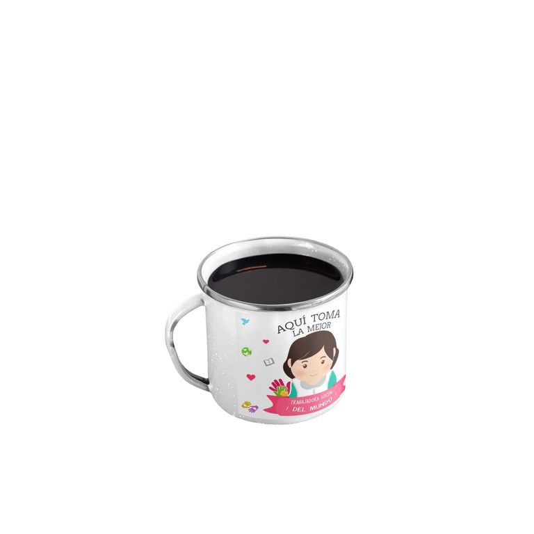 Taza Enlozada Entre Ayuda y Aromas de Café Trabajadora Social
