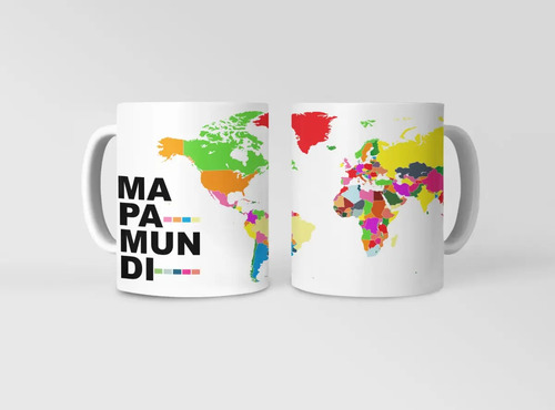 Taza Tazon Mapamundi Coloreado Para Niños Educativa Blanco