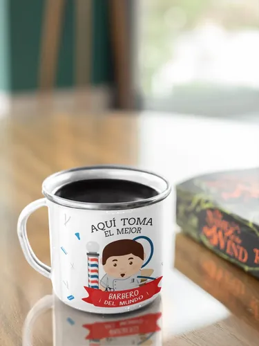 Taza Enlozada Entre Navajas Y Café - Arte De Barbero Blanco Oficio Arte De