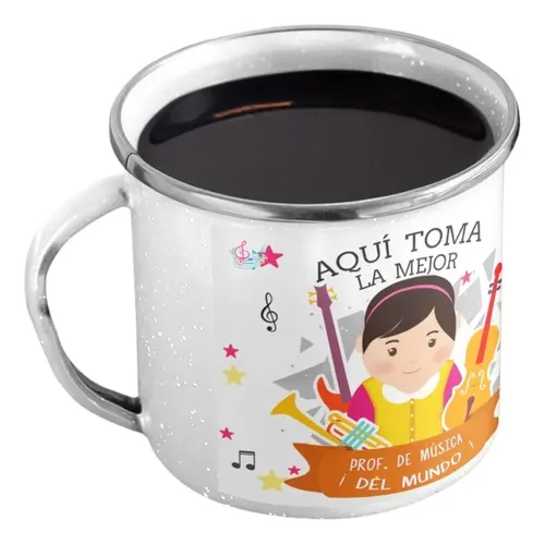 Taza Enlozada Con Notas Y Café - Maestro De Música