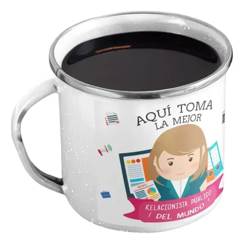 Taza Enlozada Comunicando Y Cafeteando Relacionista Publico