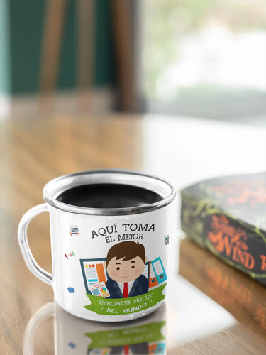 Taza Enlozada Comunicando Y Cafeteando Relacionista Publico