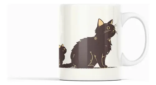 Taza Tazon Familia De Gatos Ilustración Cálida Y Divertida Blanco