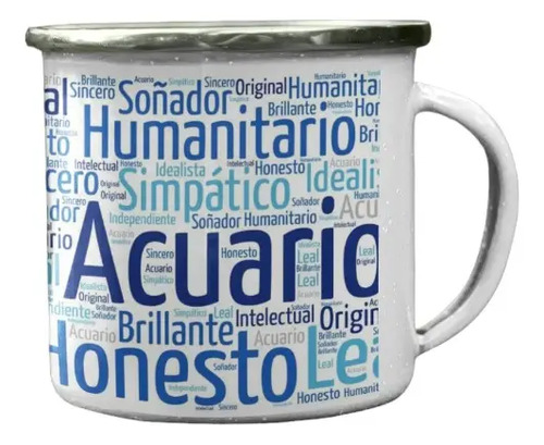 Taza Enlozada Acuario - Libertad Y Fraternidad Blanco Signos Zodiaco