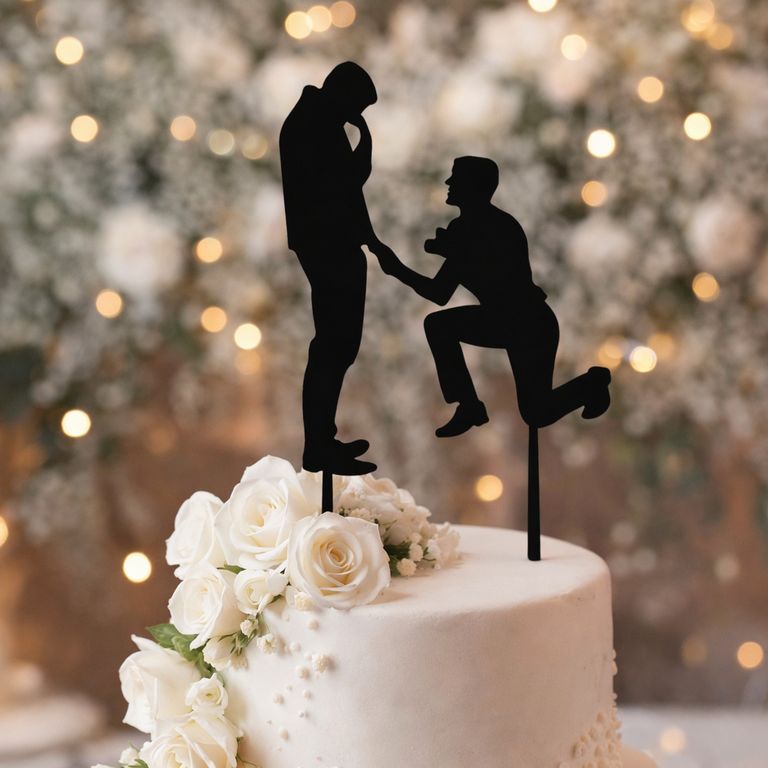 Topper Torta Matrimonio LGBTQ+ Propuesta Anillo MDF Negro 15x15 cm