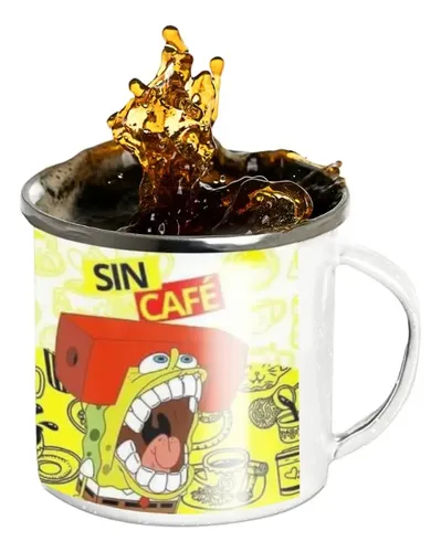Taza Enlozada Bob Esponja, Alegría En Tu Taza Blanco Bob Esponja Con Cafe