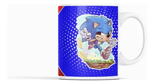 Taza Clásica De Sonic Corriendo Por Anillos Dorados Blanco