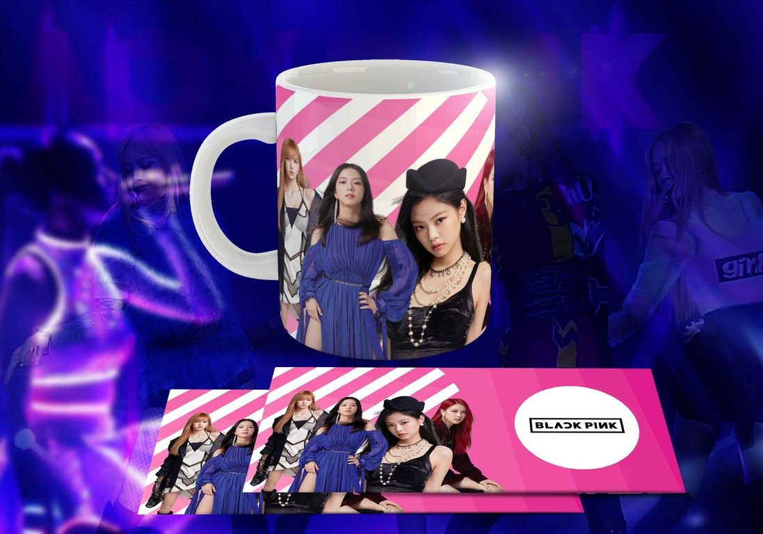 Taza Ceramica 11oz K-Pop Insp Blackpink Rayas Rosa
