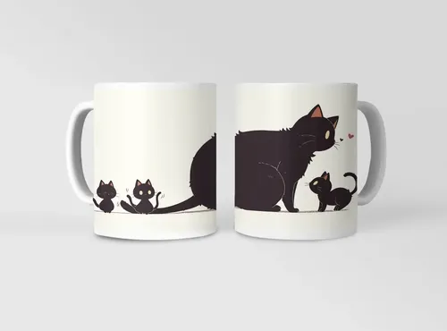 Taza Gatos Curiosos Diseño Con Gatos Y Detalles Divertidos Blanco