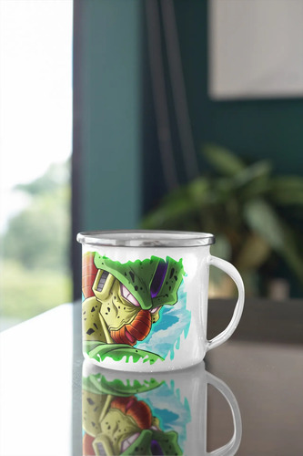 Taza Enlozada Con Cell - Batallas Por La Perfección Blanco Regalo Dragon Ball