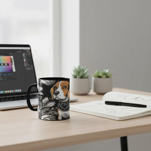 Taza Mágica Mascota Beagle Curiosidad Y Alegría Negro Mascota