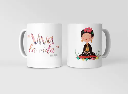 Taza Frida Kahlo - 'viva La Vida' En Colores Blanco