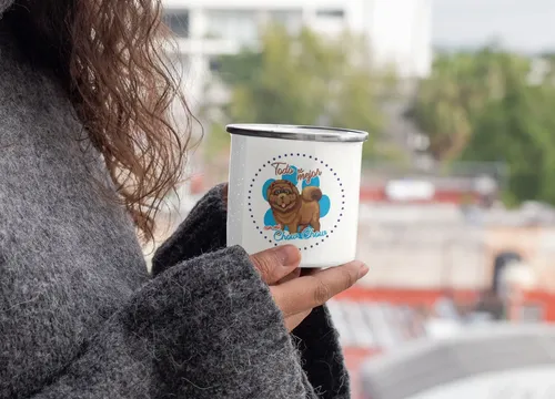 Taza Enlozada Chow Chow - Elegancia Oriental. Blanco Chow Chow Regalo