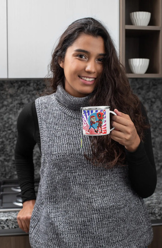 Taza Enlozada Aventuras Tejidas - Deadpool Y Spider-man Blanco Deadpool Vs