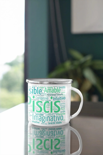 Taza Enlozada Piscis - Sueños Y Sensibilidad Blanco Signos Zodiaco