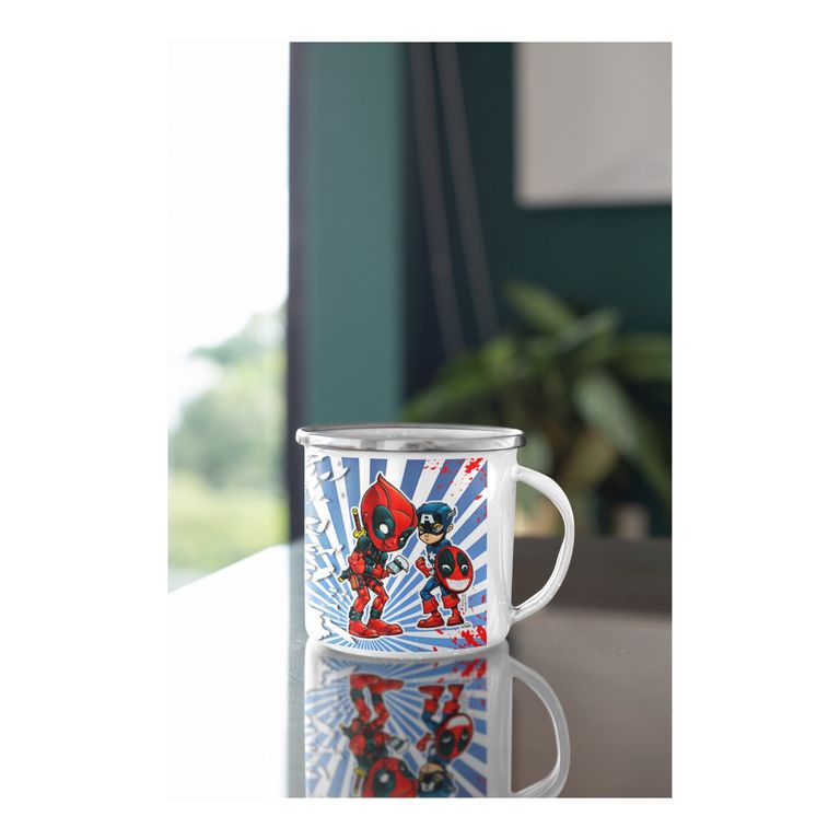 Taza Enlozada Capitán América & Deadpool en Acción