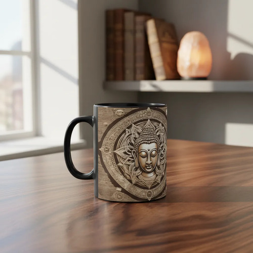 Taza Mágica Siddhartha Gautama Sabiduría Del Oriente Negro Sabiduría
