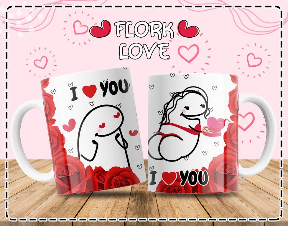 Taza Flork San Valentín 11oz “I ️ You” + Rosas Amor Clásico Diseño Doble Cara