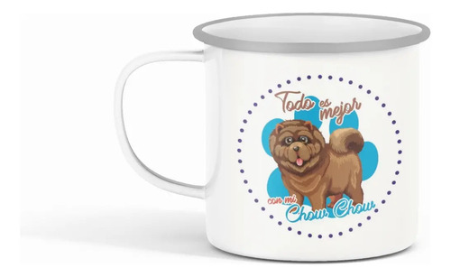 Taza Enlozada Chow Chow - Elegancia Oriental. Blanco Chow Chow Regalo