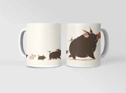 Taza Tazon Cerdos Familia Feliz Blanco