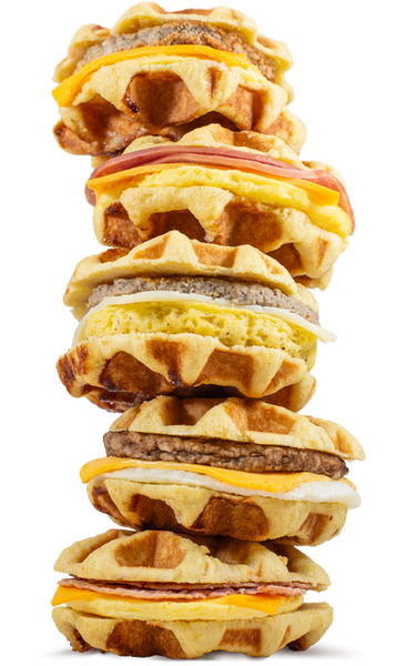 Stacked Liège waffles with savory sandwich fillings – premium B2B waffle product by Hartybake