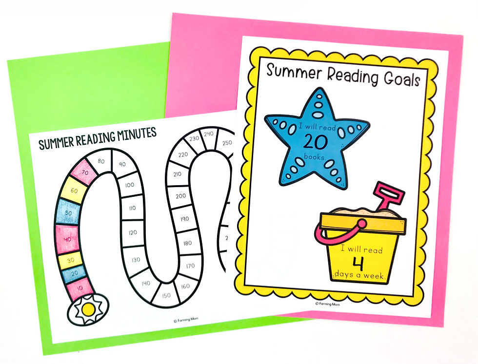 summer reading goals and minutes read worksheets