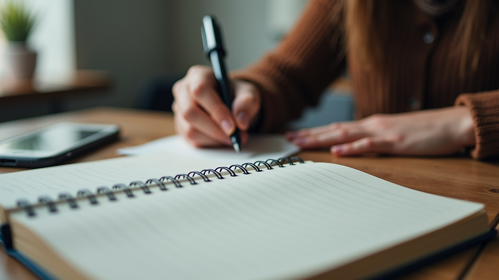 Eye-level view of a person writing goals in a journal