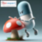 a cartoon of a pill hitting a mushroom