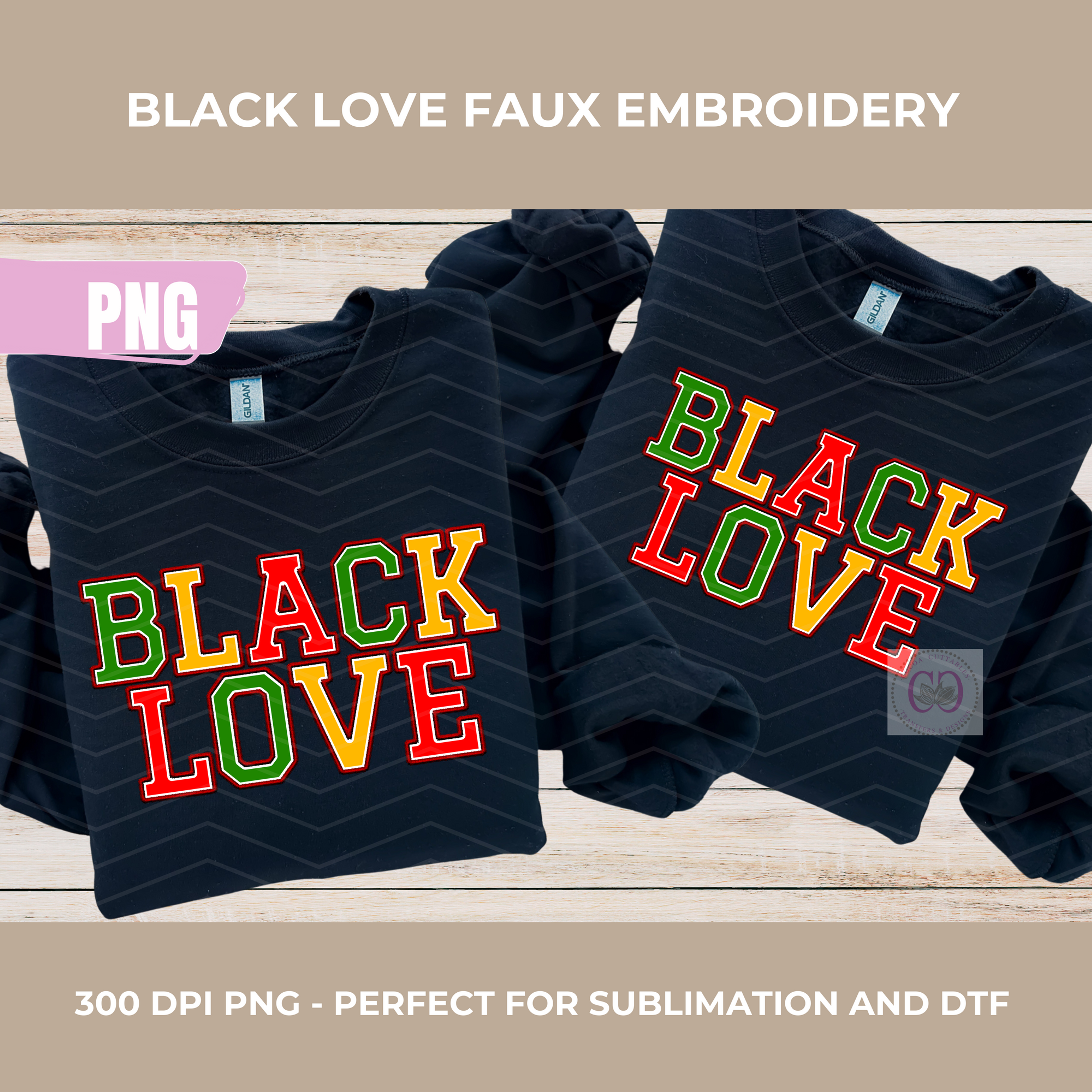 BLACK LOVE Faux Embroidery PNG | Instant Download