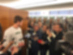 Partaking in New York Jets QB Sam Darnold's post-practice availability