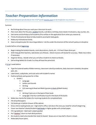 Teacher Preparation Schedule