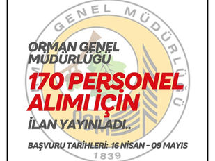 T.C.TARIM VE ORMAN BAKANLIĞIORMAN GENEL MÜDÜRLÜĞÜ Toplamda 170 Personel Alımı için İlan Yayınladı.
