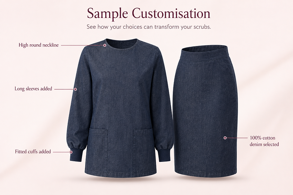 Custom navy denim scrub set