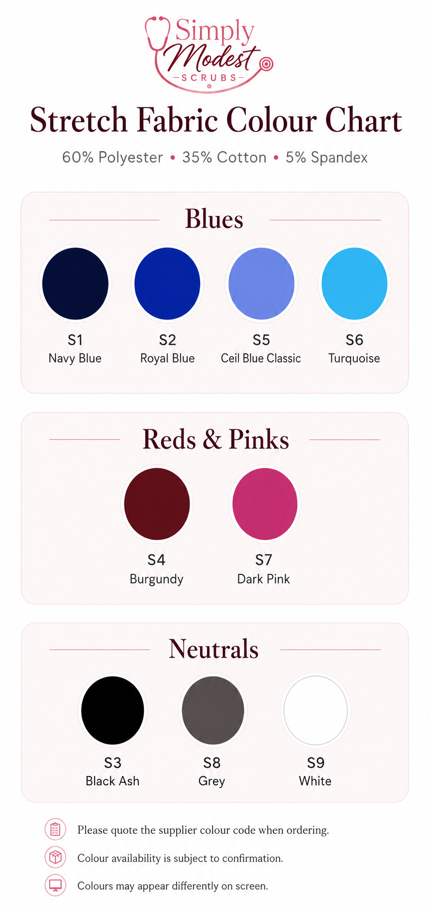 Stretch Fabric Colour Chart