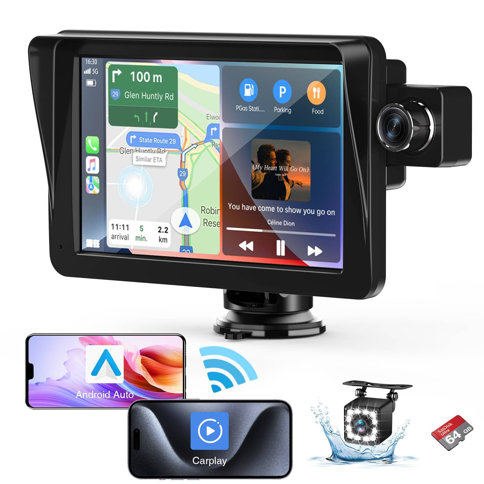 MRQ 9" Wireless Carplay Screen for Car with 2.5K Dash Cam &1080p Backup Camera