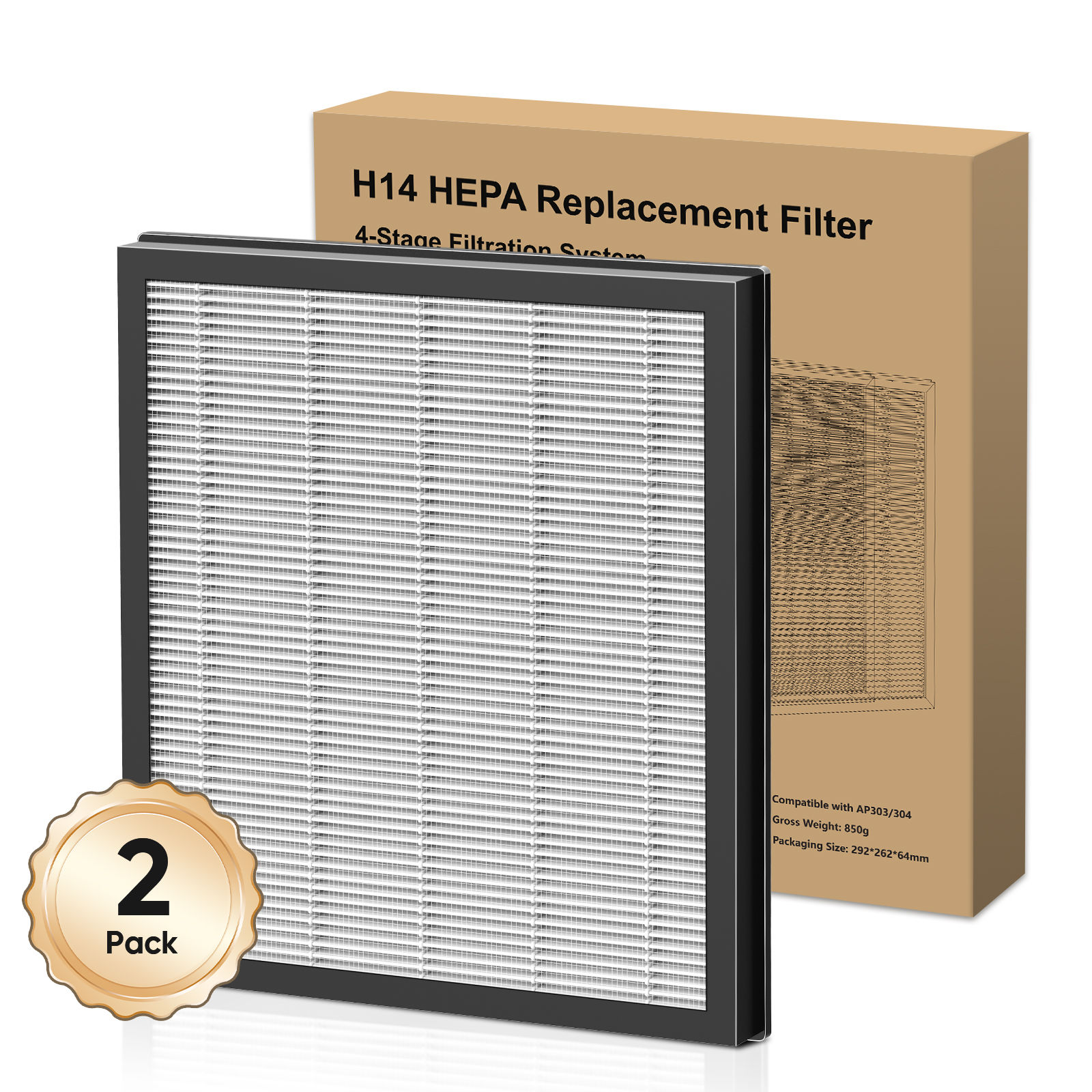 DAYETTE 2 Pack H14 Original Replacement Filter Compatible AP303/AP304