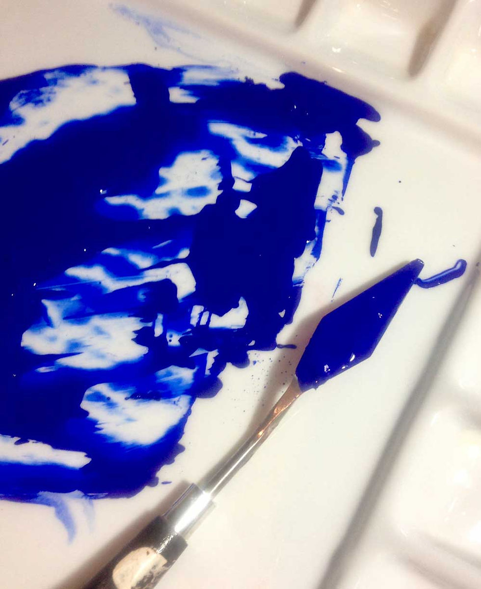 Cobalt Blue color grounds hand mixed for Egg Tempera Paint.