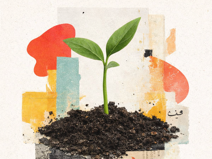 Collage of seedling coming out of brown earth