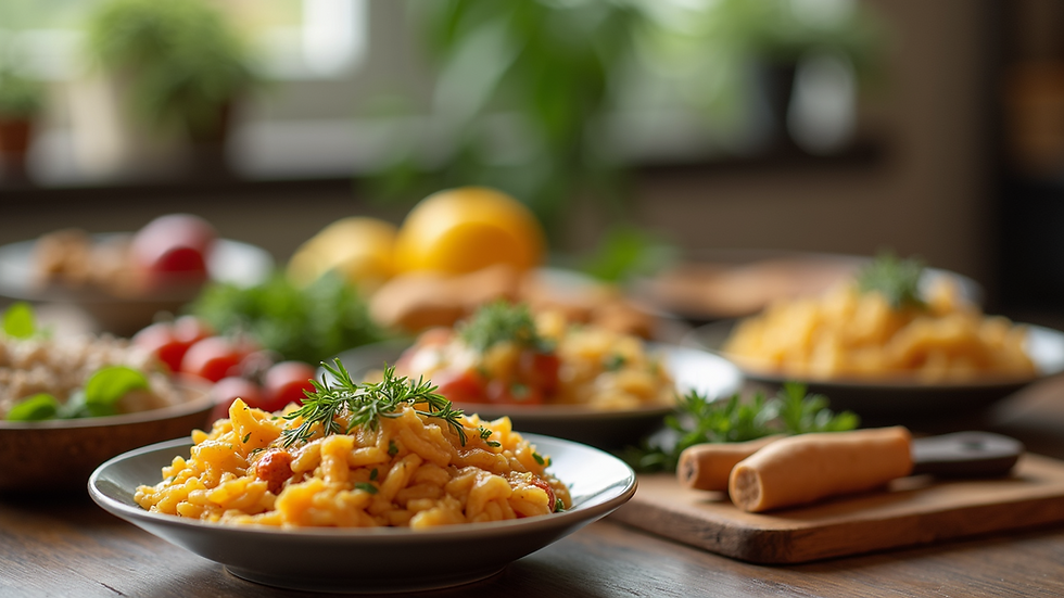 Close-up view of nutritious foods on a dining table