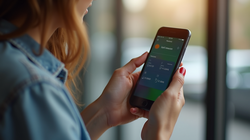 Eye-level view of a person using a smartphone to check rewards app