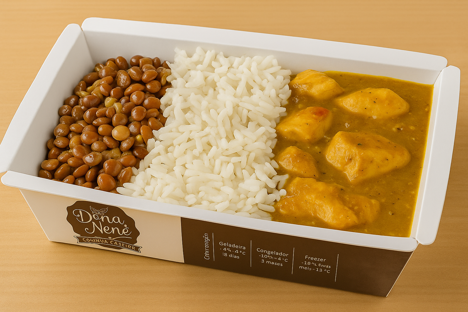 Frango ao curry com arroz e lentilha Dona Nenê 340g