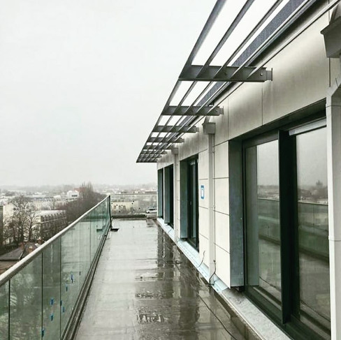 solar shading, brise soleil, aerofoil fin, elliptical fin, aluminium, powder coated, ppc, first fix brackets