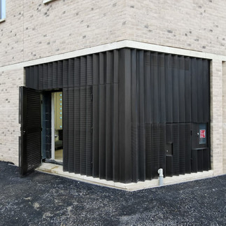 Architectural, Screening, Facades, Metal, Aluminium,Cladding, Profile panels, PPC Bronze, Zig Zag, Wavey, Perforated, Access Gate, Door